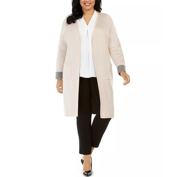 Calvin Klein Open Front Dster Cardigan in Pink and Gray Plus Size
